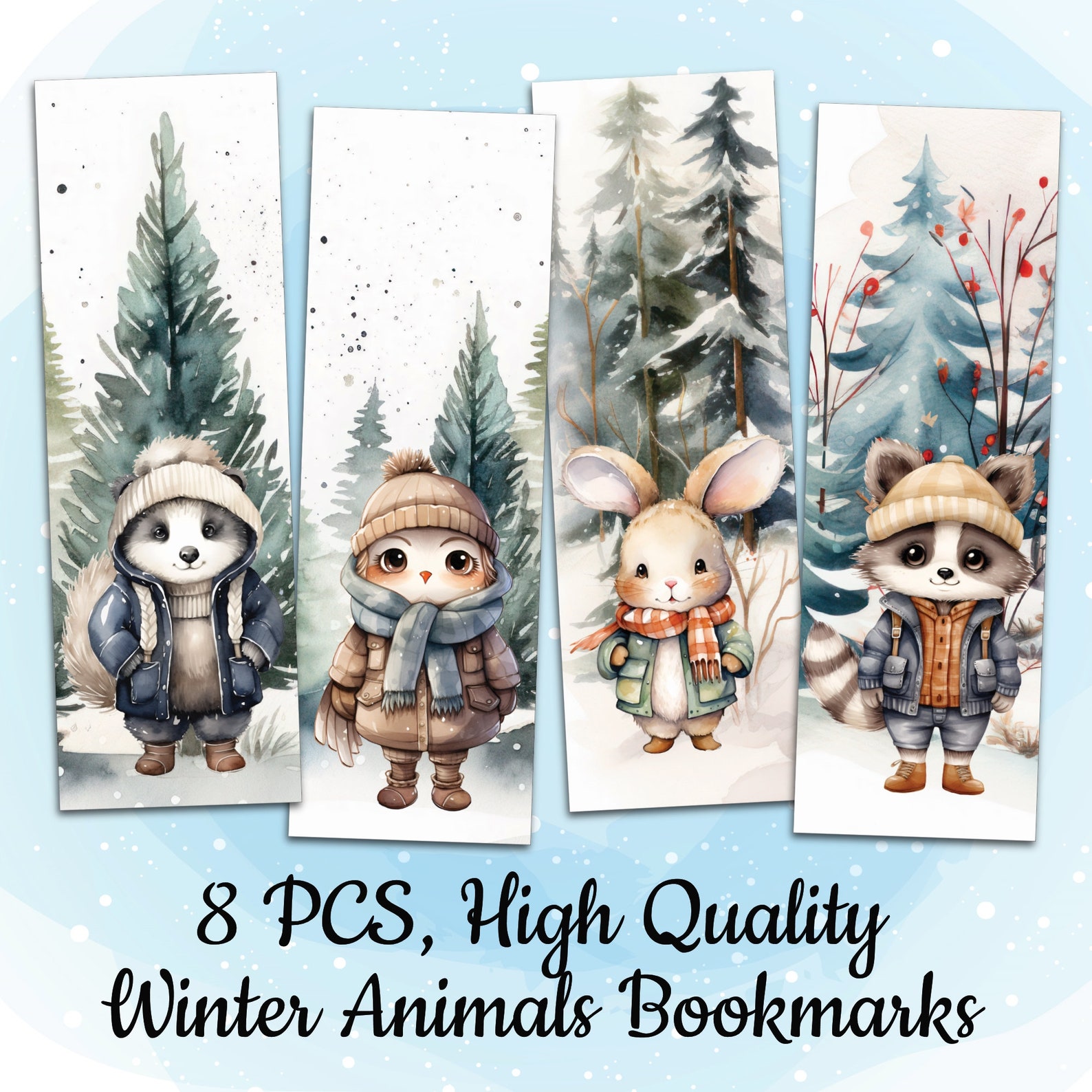 Printable Cute Animal Bookmark Set for Children Winter Animals Bookmark ...