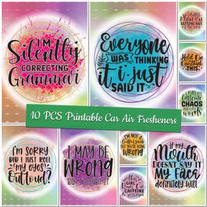 Printable Sarcasm Car Air Freshener Templates Sarcastic Sublimation Designs Custom Design Funny Quotes Air Freshener Bundle Funny Freshies