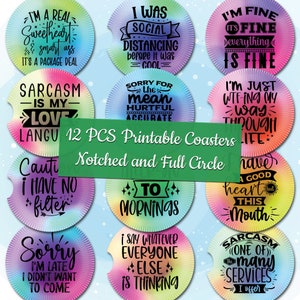 Printable Sarcasm Car Coaster Templates Sarcastic Sublimation Designs Custom Design Funny Quotes Car Coaster Bundle Funny Circle PNG Designs