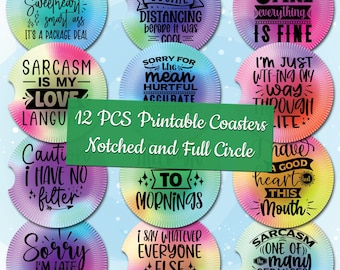Printable Sarcasm Car Coaster Templates Sarcastic Sublimation Designs Custom Design Funny Quotes Car Coaster Bundle Funny Circle PNG Designs