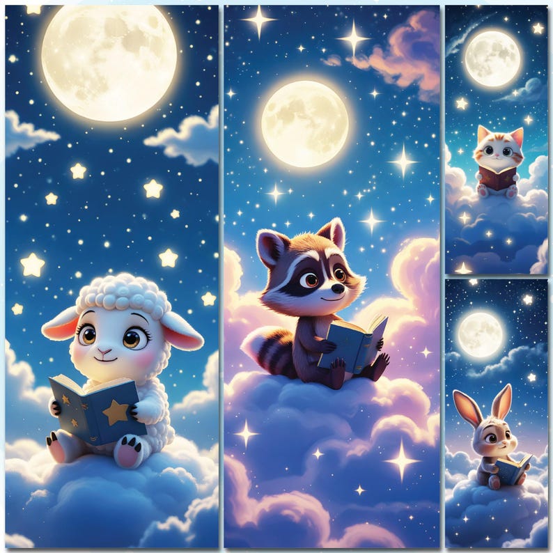 24 Pcs Printable Cute Animal Bookmark Set for Children Digital Chibi ...