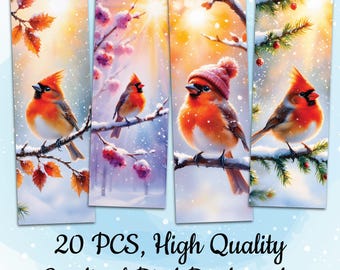 Kerst kardinaal vogel bladwijzer sjablonen kardinaal digitale bladwijzer bundel rode kardinaal bladwijzer sublimatie ontwerpen aquarel bladwijzers