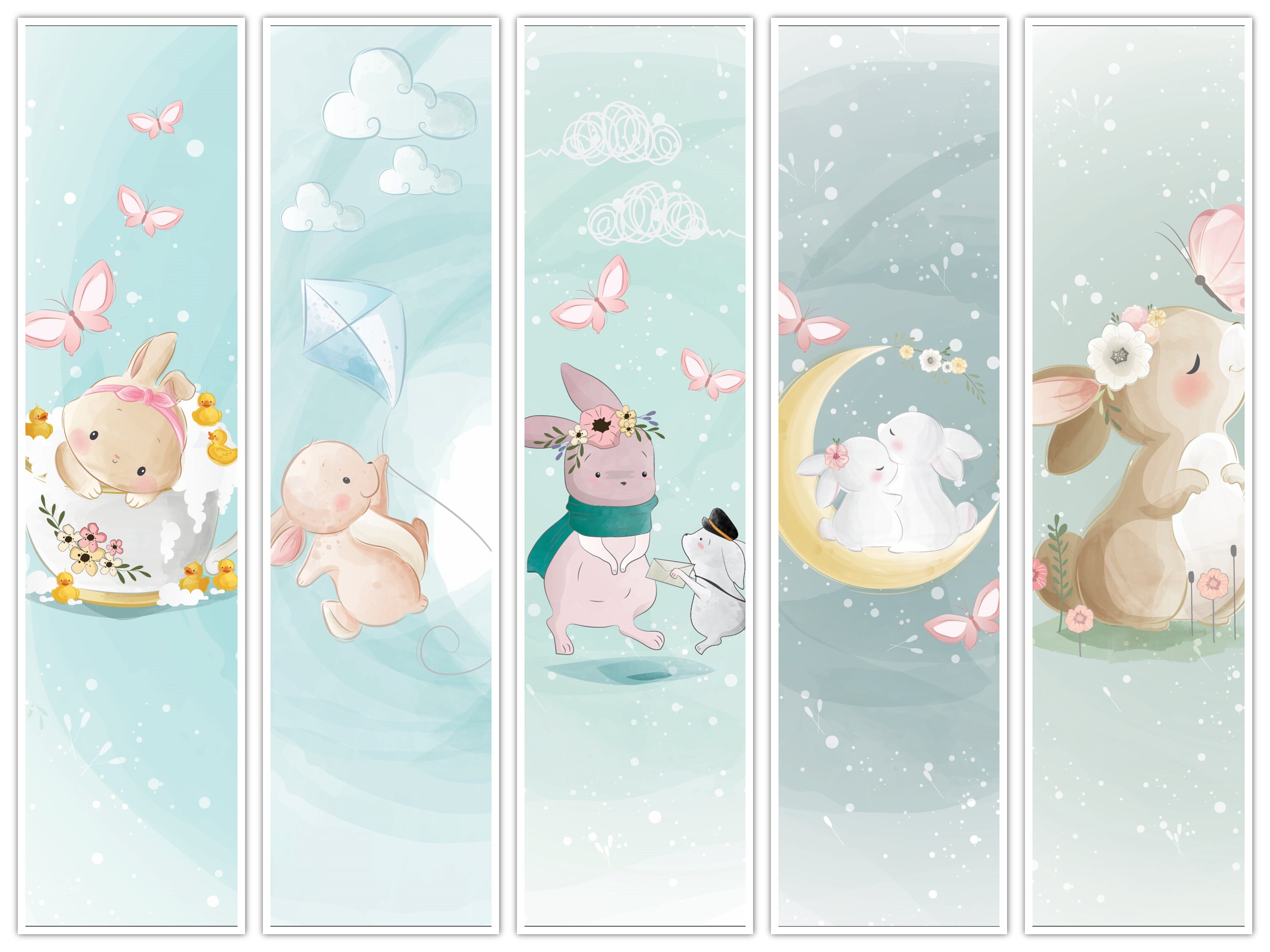 Paper Rabbit Bookmark Printable Cute Bunny Bookmark Set for Children Cute Digital Chibi Bunny ...