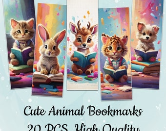 20 Pcs Printable Cute Animal Bookmark Set for Children Digital Chibi Animals Bookmark Bundle for Kids Cute Baby Animals Bookmark Templates