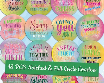 Conjunto de porta-copos para carro com sarcasmo, designs sarcásticos para sublimação, citações engraçadas, imagens PNG, arquivos SVG e muito mais.