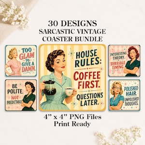 Vintage hemmafruunderlägg PNG-paket, roliga retro kvinnor sublimeringsdesigner, sarkastisk citat digital nedladdning