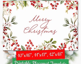 Christmas Placemat Template Digital Table Mat Template for Fabric, Paper or PVC Table Placemat Sublimation Designs Christmas Plants Placemat