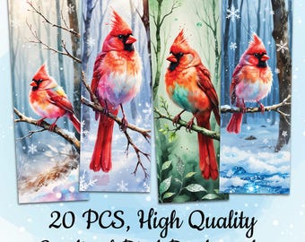 Aquarel kardinaal vogel bladwijzer sjablonen kardinaal digitale bladwijzer bundel rode kardinaal bladwijzer sublimatie ontwerpen aquarel bladwijzers