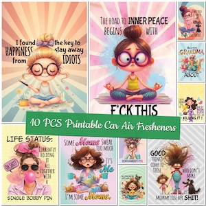 Printable Sarcasm Car Air Freshener Templates Sarcastic Sublimation Designs Custom Design Funny Women Air Freshner Bundle Cute Mom Freshies