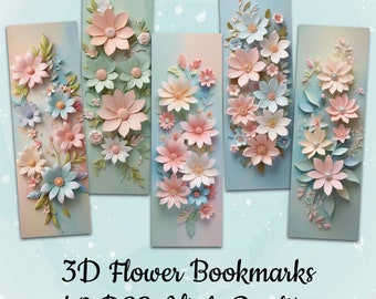 48 Pcs Printable 3D Flower Bookmark Templates Digital 3D Floral Bookmark Bundle 3D Bookmark Sublimation Designs Floral Digital Bookmark Set