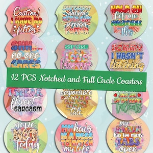 Printable Sarcasm Car Coaster Templates Sarcastic Sublimation Designs Custom Design Funny Quotes Car Coaster Bundle Funny Circle PNG Designs