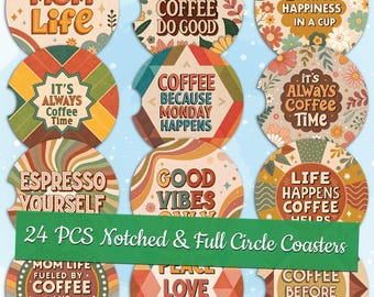 Printable Sarcastic Coffee Car Coaster Templates Sublimation Designs Funny Coffee Quotes Coaster PNG Bundle