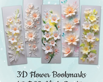 24 Pcs Printable 3D Flower Bookmark Templates Digital 3D Floral Bookmark Bundle 3D Bookmark Sublimation Designs Floral Digital Bookmark Set