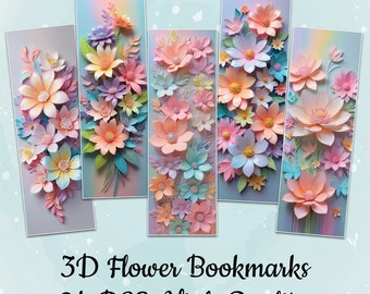 24 Pcs Printable 3D Flower Bookmark Templates Digital 3D Floral Bookmark Bundle 3D Bookmark Sublimation Designs Floral Digital Bookmark Set