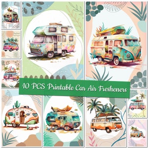 Printable Summer Car Air Freshener Templates Travel Sublimation Designs Custom Design Cute Vacation Air Freshener Bundle Caravan Freshies