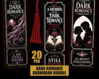 Paquete de marcapáginas de romance oscuro, conjunto de marcapáginas góticos imprimibles, 20 piezas PNG PDF, regalo para amantes de los libros, regalo para lectores con estética oscura