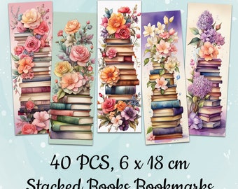 Vintage Books Printable Bookmark Templates Stacked Books Digital Bookmark Bundle Bookmark Sublimation Designs Vintage Junk Journal Designs