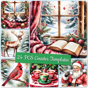Zestaw świątecznych kwadratowych podstawek PNG Wzory sublimacji świątecznej Szablony świątecznych podstawek Kwadratowe wzory świąteczne PNG Zestawy uroczych podstawek
