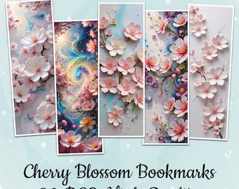 60 Pcs 3D Cherry Blossom Bookmark Templates 3D Floral Bookmark Bundle  Digital 3D Bookmark Sublimation Designs Floral Digital Bookmark Set