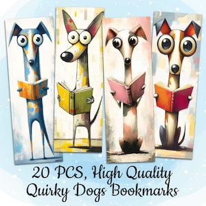 Printable Quirky Dogs Bookmark Set for Children Cute Dogs Digital Bookmark Bundle for Kids Quirky Dogs Sublimation Designs Bookmark Prints
