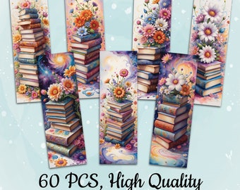 Vintage Books Printable Bookmark Templates Stacked Books Digital Bookmark Bundle Bookmark Sublimation Designs Vintage Junk Journal Designs