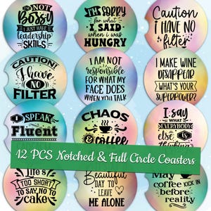 Printable Sarcasm Car Coaster Templates Sarcastic Sublimation Designs Custom Design Funny Quotes Car Coaster Bundle Funny Circle Designs PNG