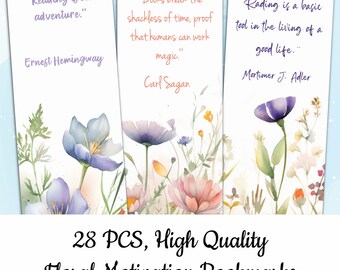 Paquete de marcapáginas digitales inspiradores, marcapáginas imprimibles con citas de libros, conjunto de marcapáginas digitales con citas de autores, paquete de marcapáginas florales para mujeres
