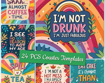 Funny Square Coaster PNG, Fun Drink Coaster Bundle,  Funny Coaster Set Bundle, Funny Quotes Coaster Set PNG, Sarcastic Square Coaster Bundle