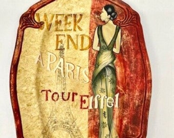 Tam San Paris Tour Eiffel Tower bandeja decorativa de cerámica pintada a mano vintage