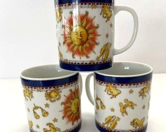 Juego de porcelana Horchow de 3, 8 oz. tazas de café con signos del zodiaco para todos