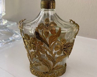 Frasco de perfume Globe Chapado en oro de 24 quilates filigrana Querubín dauber 1960's. Extraño