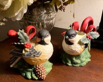 Lenox Winter Greetings cerámica pintada a mano firmada Chickadee creamer and sugar