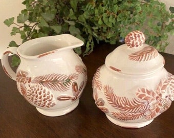 Juego de batidora y azucarera Cerámica con aspecto de granja vintage con acebo de invierno y pino