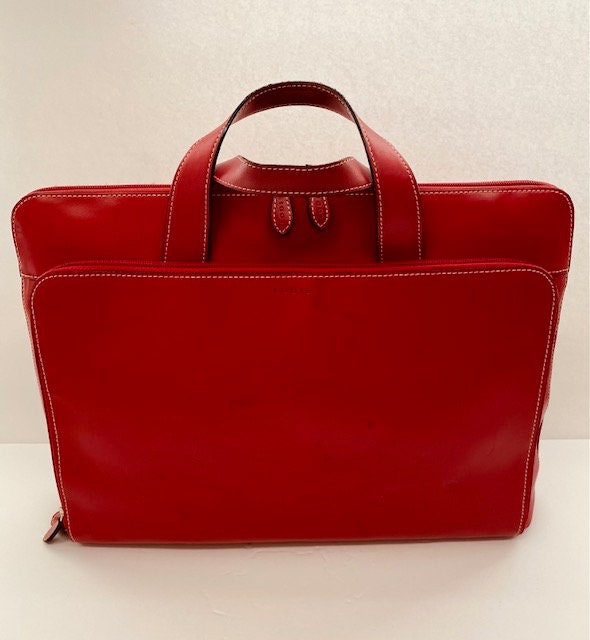 LODIS Vintage Red Briefcase Zip Close Multiple Pockets 16x11 No