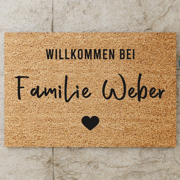 Personalisierte Fußmatte aus Kokos mit Familienname | Individuelle Türmatte | Einweihungsgeschenk | Willkommen bei | Türmatte Hochzeit