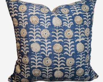 Robert Kime Tansy indigo pillow cover high-end