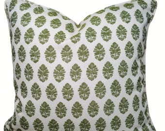 Jasper Indian Garden Paisley Green Pillow SELF Piped