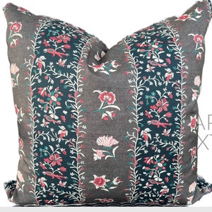 Lisa Fine Textiles Calico Flower stripe pillow cover designer