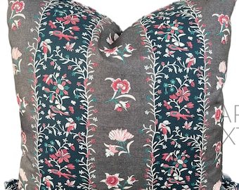 Lisa Fine Textiles Calico Flower stripe pillow cover designer