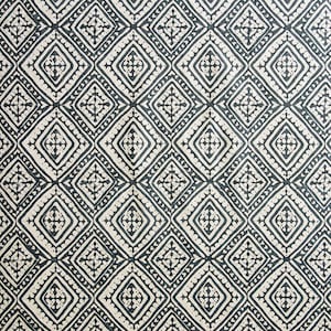 May include: A seamless pattern of black and white geometric shapes. The pattern is made up of repeating diamonds with intricate designs inside.