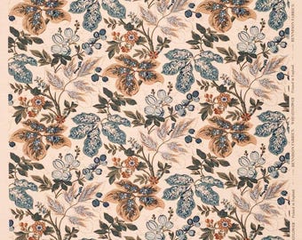 Bennison Wheat Flower - Strong Green Blue Brown on Beige/  pillow cover high end/made to order