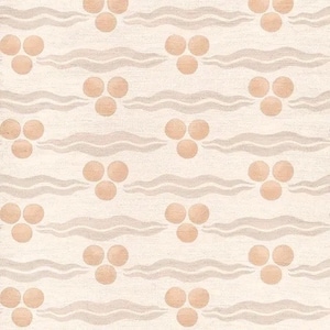 May include: A seamless pattern featuring a repeating design of groups of three peach-coloured circles on a white background with a subtle wavy pattern.
