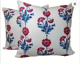 Molly Mahon block print pillow cover  Schumacher Dianthus