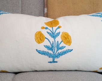 Molly Mahon block print pillow cover  Schumacher Poppy Block