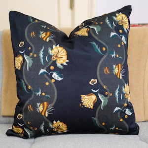 Zak + Fox Incanto fabric handmade dark navy  Pillow cover