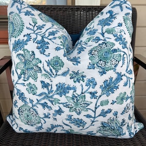 Lisa Fine Textiles Zahra Peacock blue pillow cover designer