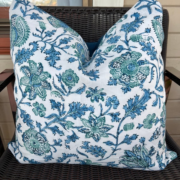 Lisa Fine Textiles Zahra Peacock blue pillow cover designer