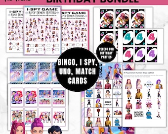 K-Pop Demon Hunters Birthday Party Games Bundle | Bingo, UNO Cards, Memory Match, I Spy Printable | Girls Kpop Party Games | Kids Printable