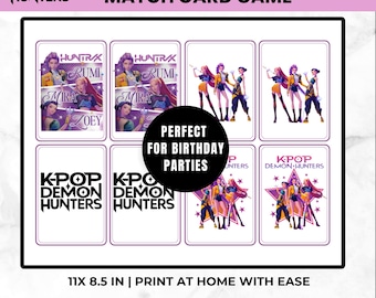 K-Pop Demon Hunter Match Card Game for Kids | K-POP Party  | Printable Girls Birthday Party Game | Screen Free Activity | Instant Download