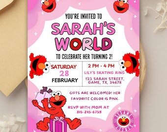 Custom Girly Elmo Birthday Invitation Template | Sesame World Birthday Party Canva Invite Template | Toddler Girl Birthday Party Invite |